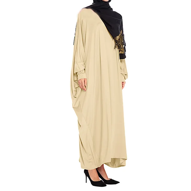 apricot dress Кафтан Дубай абайя Турция хиджаб с длинными рукавами мусульманское платье турецкая исламская одежда Восточный халат из марокена Djelaba Femme Абая для женщин - Цвет: apricot dress
