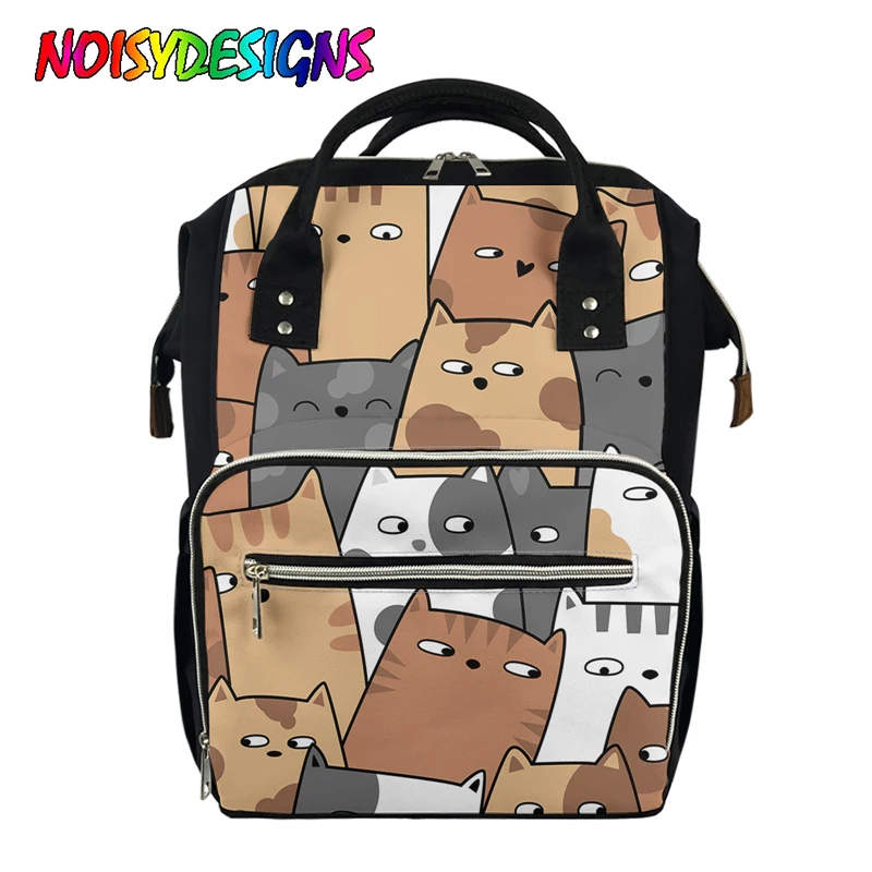 

WHEREISART Lovely Cartoon Cat Pattern Backpacks for Mummy Travel Diaper Bags Large Capacity Stroller Bagpack Baby Nappy Bag
