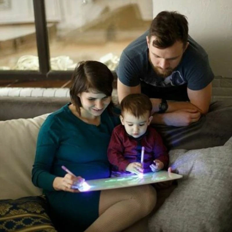 A3 A4 A5 Draw with Light in Dark Children Kids Funny Toy Drawing Board Set English Langues 2019 Boys Girls Toy Puzzle drawing