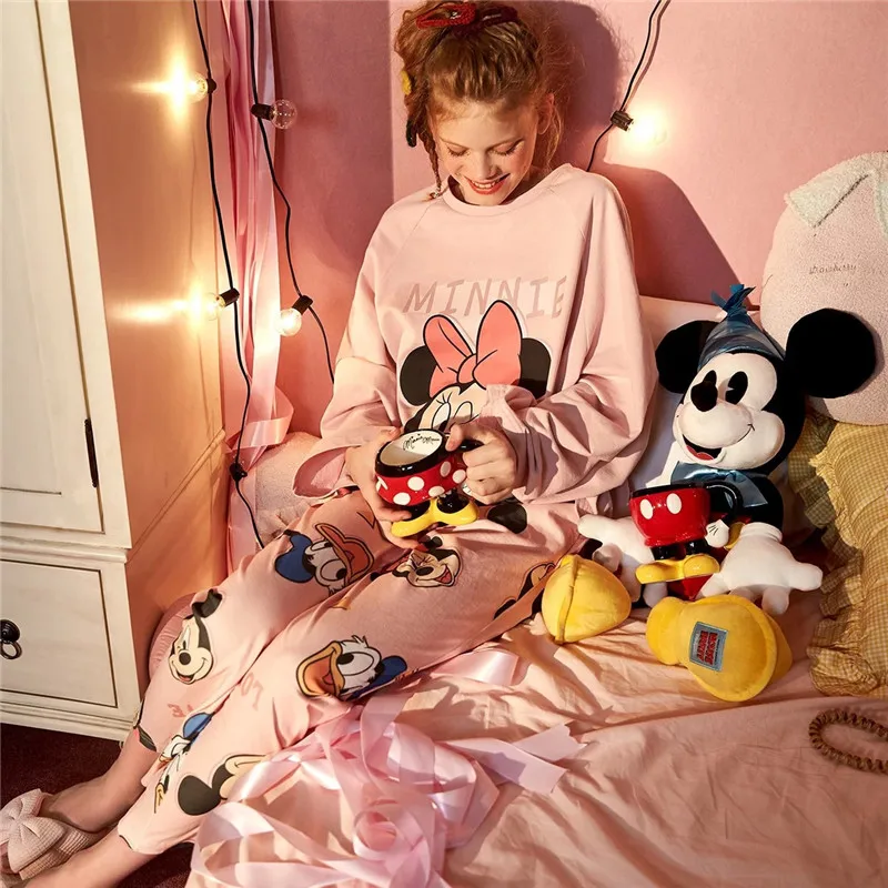 

Girl cartoon Mickey Minnie Lion King Simba print pajamas long sleeve trousers cute hard work fresh and sweet home service suit