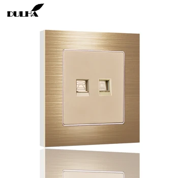 

Luxury Golden Satin Metal Panel Telephone & Computer Ethernet Wall Socket RJ45 Internet CAT5 Data Network Plug + RJ11 TEL Outlet
