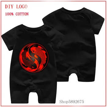 

Pure Cotton Japan koi carp fish yin yang Baby Boy Girl Climb Clothes Newborn Baby Rompers Jumpsuit short Sleeve Baby Boys Clothe