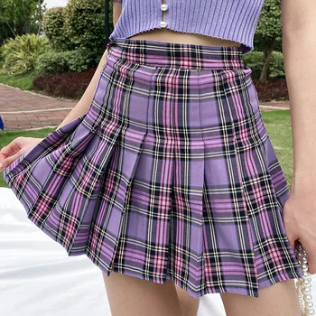 

InsGirl Harajuku Plaid Pleated Skirt Women Vintage Y2k High Waist Mini Skirt Preppy Style Street Casual All-match Skirt Purple