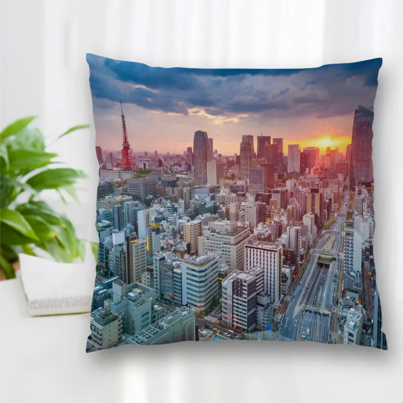 Custom Tokyo Landscape Pillow Slips Polyester Decorative Pillowcases Zipper Case Pillowcase Cover Square 40x40cm | Дом и сад