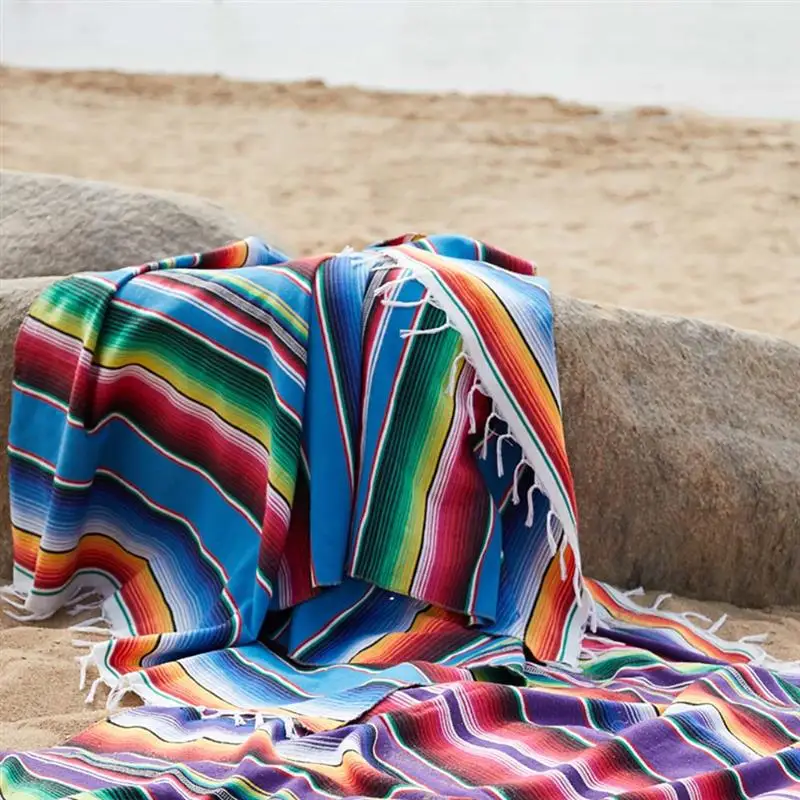 Многоцветное мексиканское одеяло богемное покрывало для дивана, дивана, кровати, пляжный коврик для пикника, коврик для йоги, цветное покрывало, скатерть