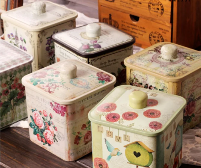 

Vintage Iron Multiple Tea Coffee Sugar Storage Bottles Nuts Tank Can Kitchen Box Container Sealed Jar with Lid Home Decor LF633