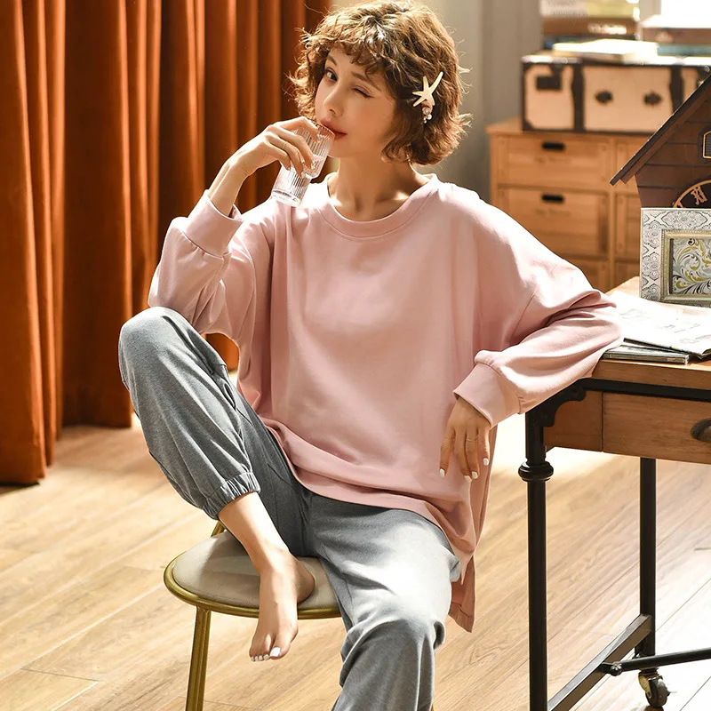 

B2286 # Solid Color Pullover an Long Sleeve Korean-style Sweet Pajamas Tracksuit Piece Series