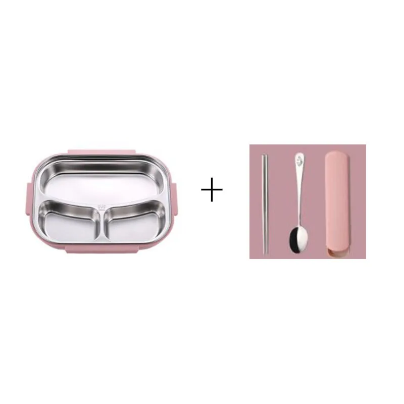 3 pink-flatware Ланч-бокс 304 из нержавеющей стали, Ланч-бокс для детей, серый набор сумок, Bento box, герметичная Термосумка для контейнеров с едой в японском стиле - Цвет: 3 pink-flatware