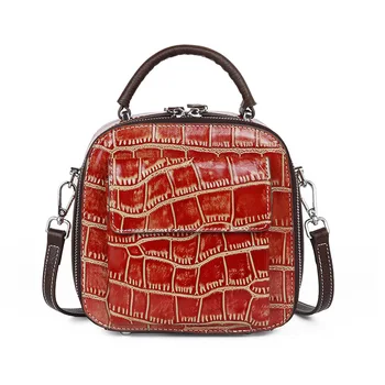 

Women Chinese Style Leather Handbags Casual Rose Embossed Retro Bags Girl Crocodile Travel Messenger Bags Crossbody Shoulder Bag