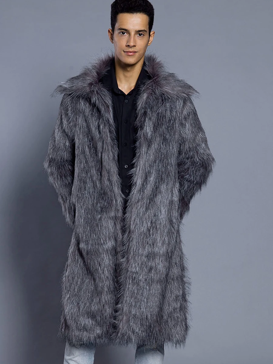Faux Fur Winter Coat Men Vogue Lapel 