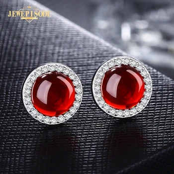 

Jewepisode Vintage Red Green Chalcedony Stud Earrings For Women Real 100% 925 Sterling Silver Fashion Jewelry Earring Party Gift