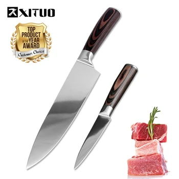 

XITUO 2PCS Messenset 8"+3.5"inch Set Kitchen Knife Paring Peeling Utility Cleaver Vegetable Chef Knives 7CR17Mov Stainless steel