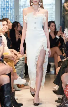 

Summer Style Sexy Strapless Ruffles White Maxi Long Bandage Dress 2020 Designer Evening Party Dress Vestido