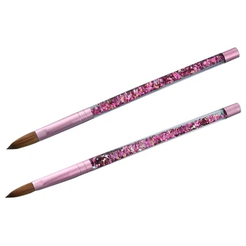 

2PC Pink Beauty Kolinsky Sable Acrylic Nail Brush with Liquid Flow Glitter Nail Art Brush for Nail Art Tools 16 & 14
