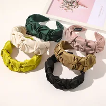 

Fashion Solid Color Folds Hair Bands For Women Korean Elegant Width Cloth Headbands Girl Hoops Hair Accessories Bezel Hairbands
