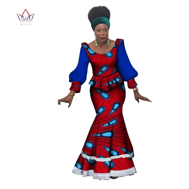 Летний Африканский Дашики для женщин топ и юбка набор o-образным вырезом Базен Riche полный рукав размера плюс вечернее платье naturl WY1153 - Цвет: 15