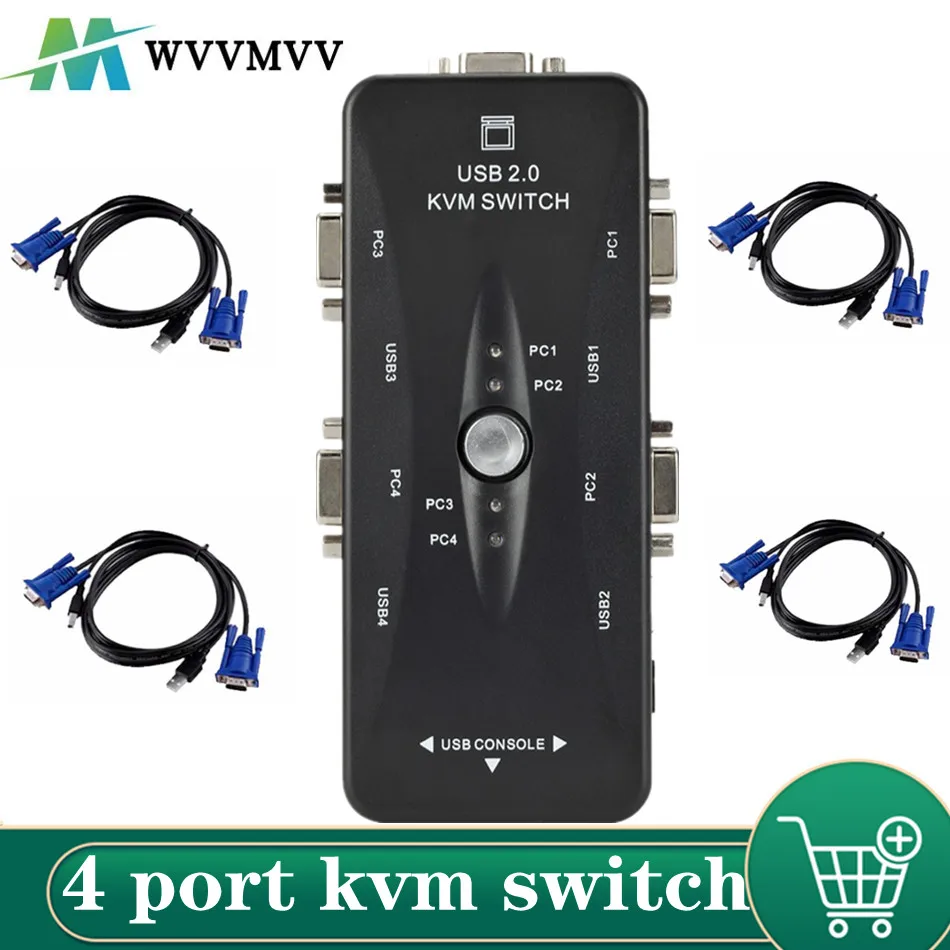 WVVMVV 4-портовый kvm-переключатель USB 2 0 VGA разветвитель для принтера мыши