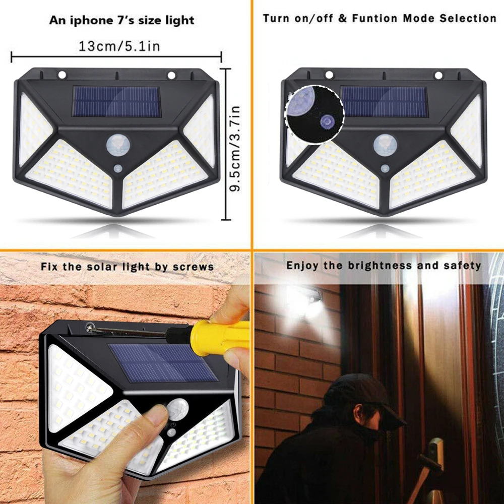 1 шт. 100LED 3 режима дорожки Ligts датчик движения Лампа безопасности забор светильник уличный светильник Открытый Солнечный настенный светильник для декора сада