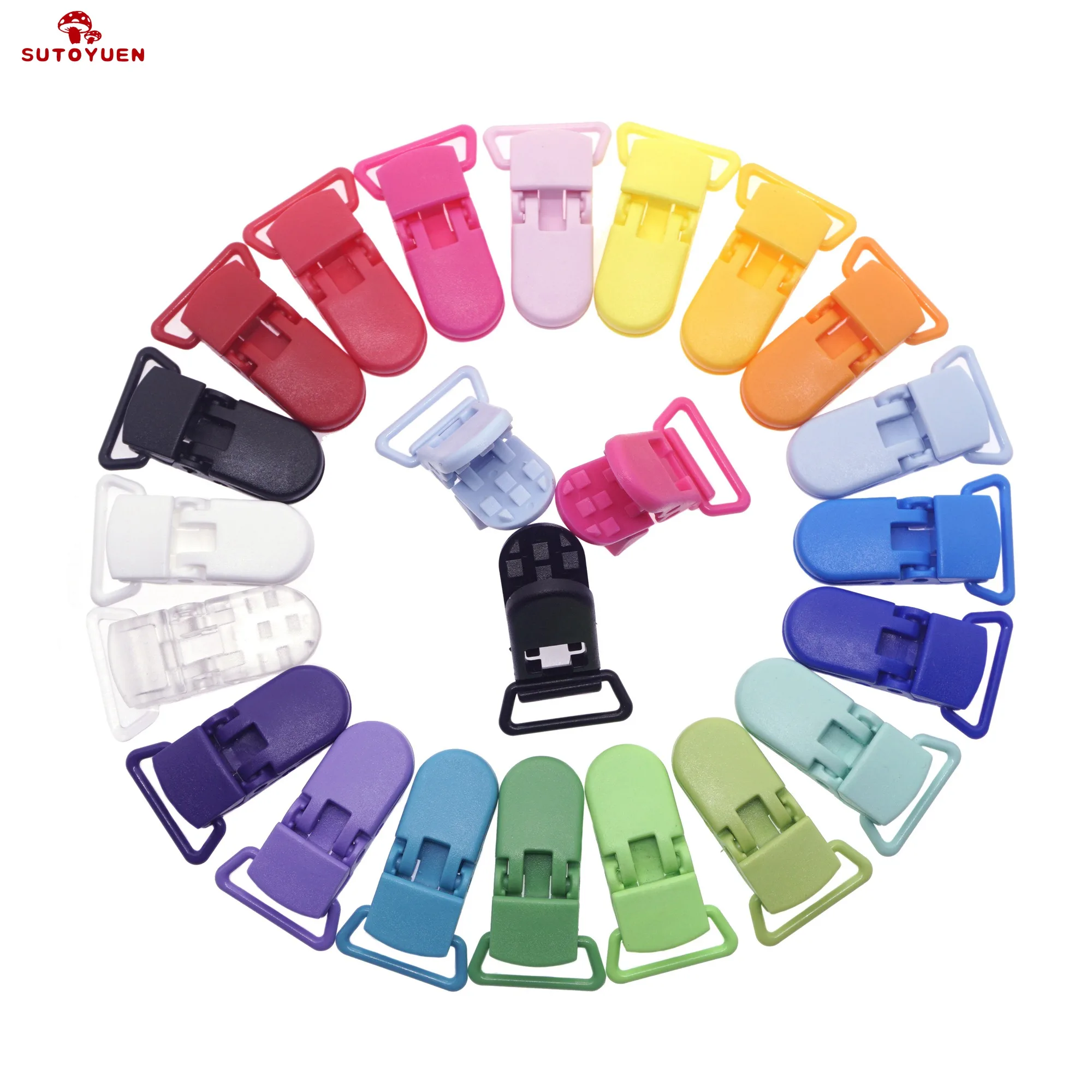 200pcs-20mm-d-shape-sutoyuen-plastic-pacifier-clip-plastic-dummy-clip-suspender-clip-soother-clip-15-colors-can-be-choose