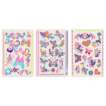 

3 Sheets Tattoos Stickers Fluorescent Chic Waterproof Tattoos Decals Arms Stickers Butterflies Tattoos Stickers for Girls Ladies