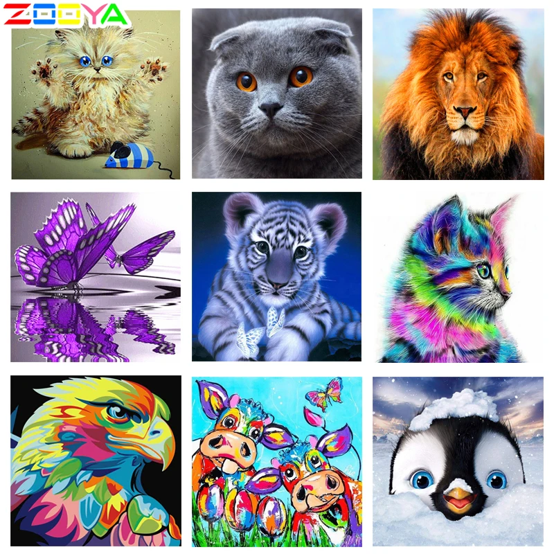 Diamond Art Painting Animals Cat Tiger Lion Embroidery Butterfly Cross Stitch Kit Cartoon Penguin Mosaic Home Decoration | Дом и сад