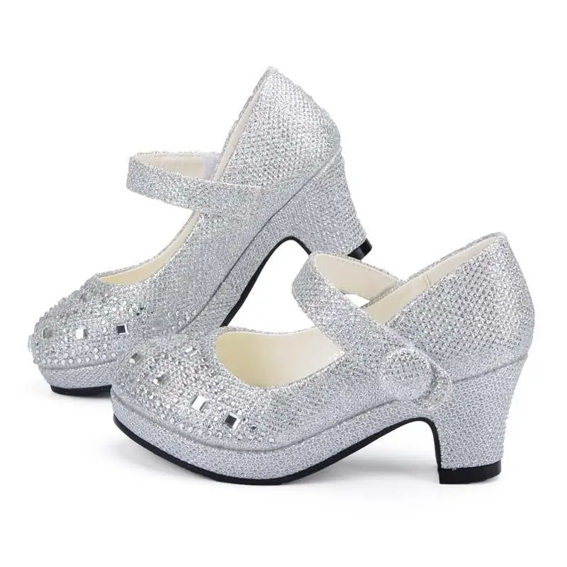 Princess Shoes Girls Sandals Rhinestone Glitter High-Heel Children Enfants for Shiny