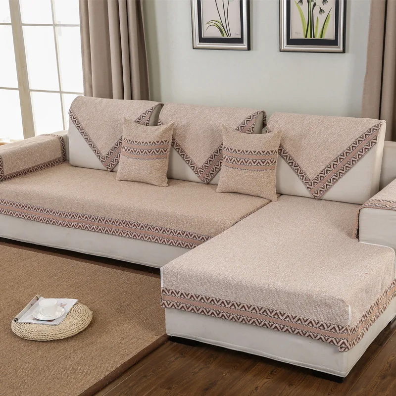 Современные чехлы для диванов с геометрическим рисунком, хлопковые Угловые чехлы для диванов, защита для мебели для гостиной, противоскользящие чехлы для диванов и кроватей, 3 места