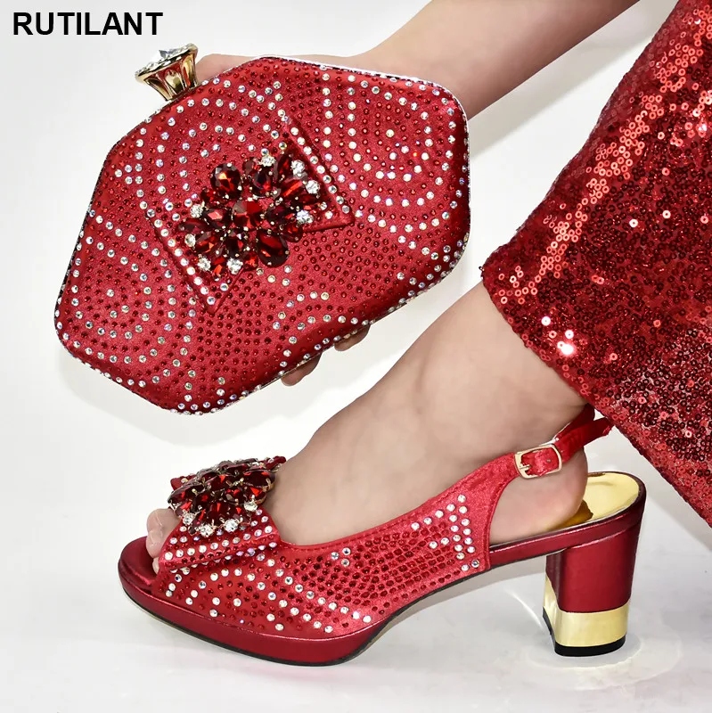 

Red Color African Shoe and Bag Set Italian Design Matching Shoes and Bags for African Parties High Quality African Wedding Shoes