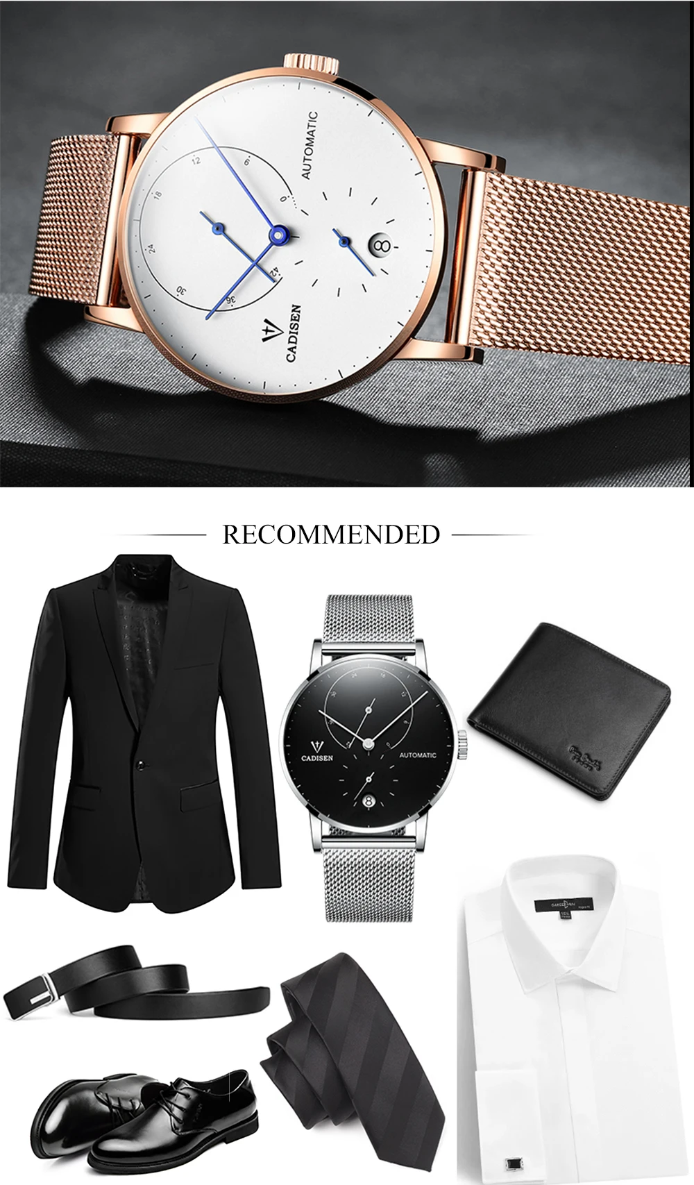 CADISEN часы мужские Роскошные брендовые автоматические механические мужские часы полностью стальные бизнес водонепроницаемые модные спортивные часы Relogio