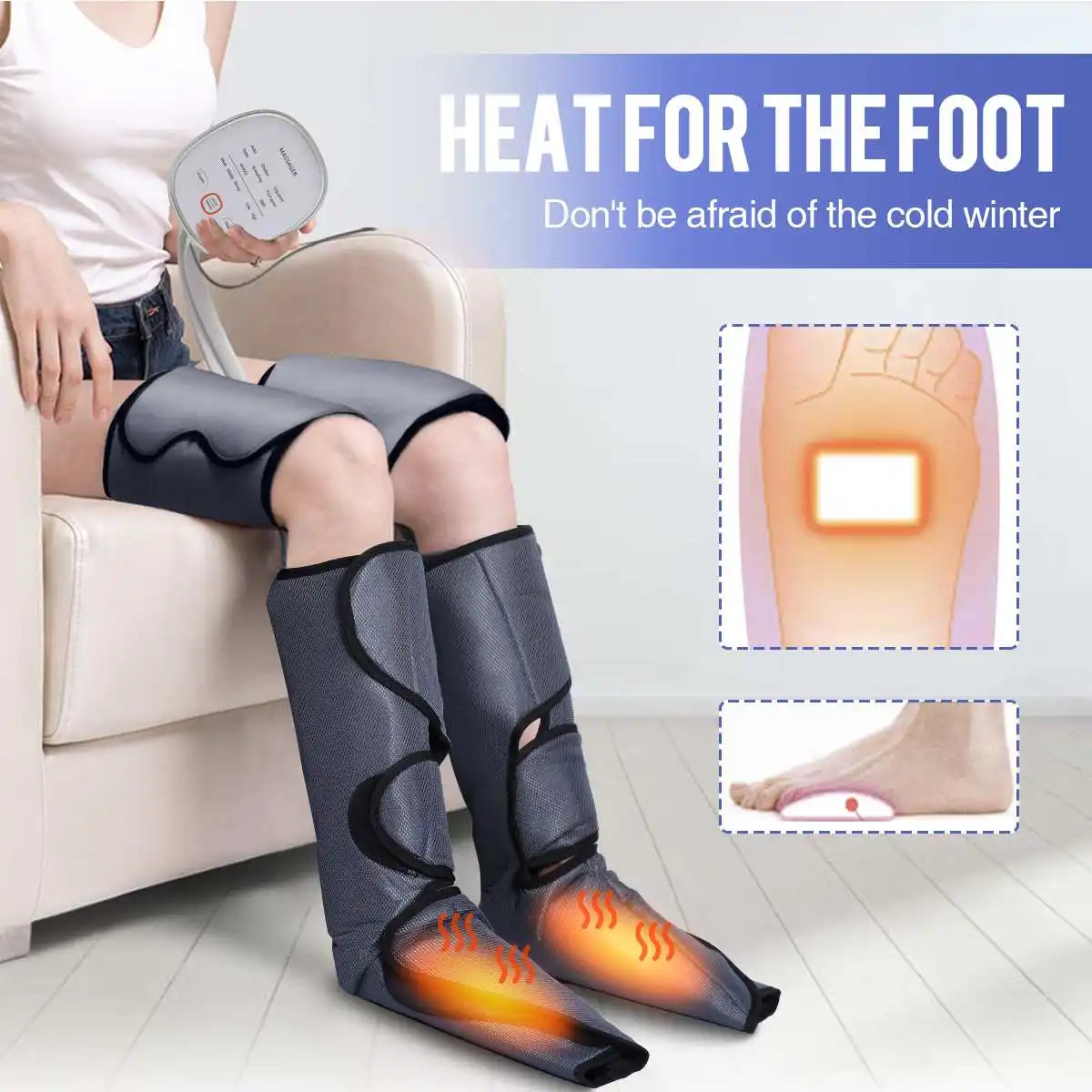 

Adjustable Electric Leg Massager Foot Leg Massage Therapy Promote Blood Circulation with Knee Heat 6 Modes Relieve Pain Fatigue