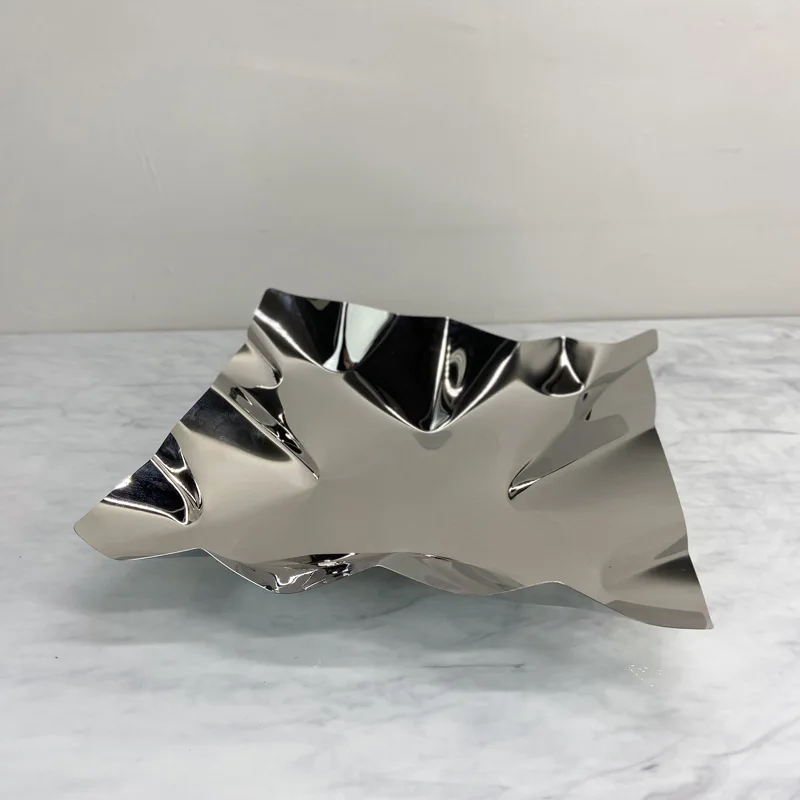 

Square Wrinkled Stainless Steel Fruit Bowl Hotel Model Room Home Wine Cabinet Table Porch Decoration