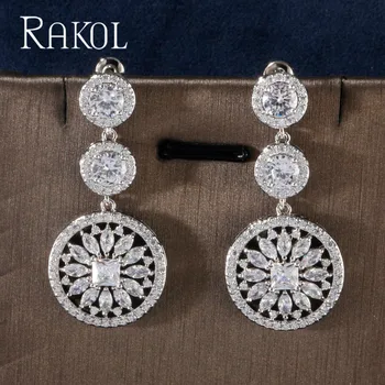 

RAKOL Exquisite High Quality Marquise Cut Cubic Zirconia Flower Dangle Earrings for Women Bridal Jewelry Accessories RE21876