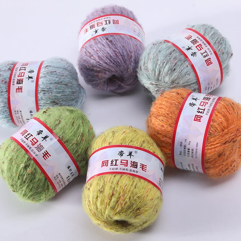 50G/Palla Di Lana Mohair Intrecciata A Mano Media Lana Grossa Rete Di Lana Mohair Rossa Sciarpa Fai Da Te Palla Di Lana