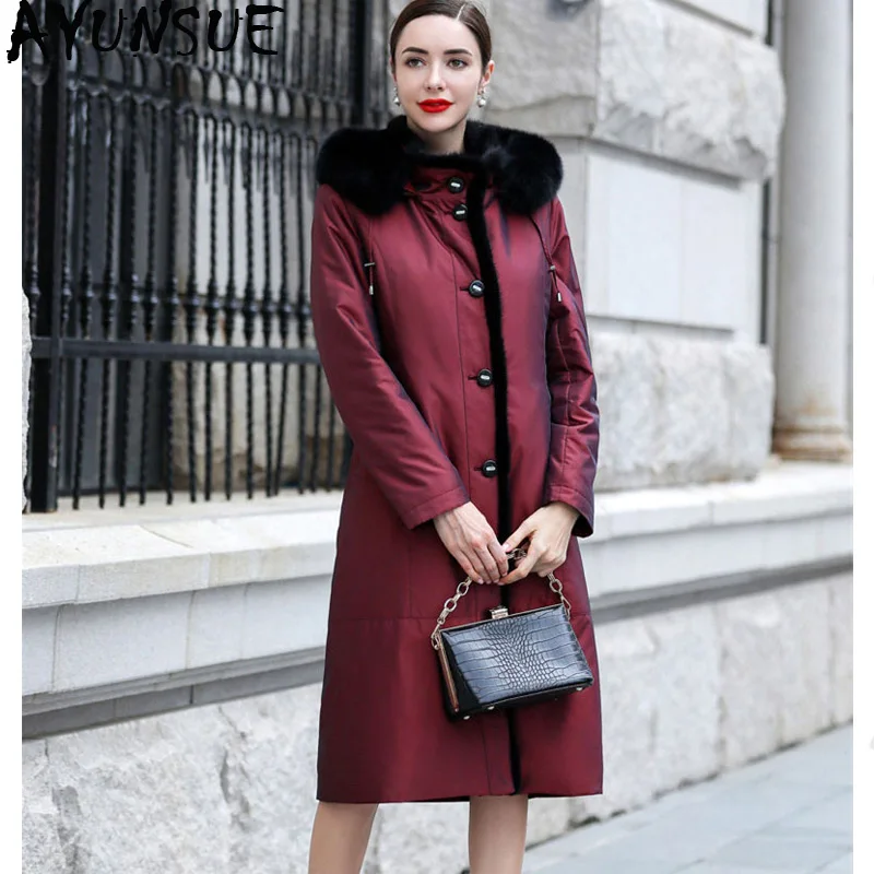 

AYUNSUE Natural Rabbit Fur Liner Parka Women Fox Mink Fur Collar Long Jackets Winter Jacket Women Warm Overcoat Plus Size MY3955