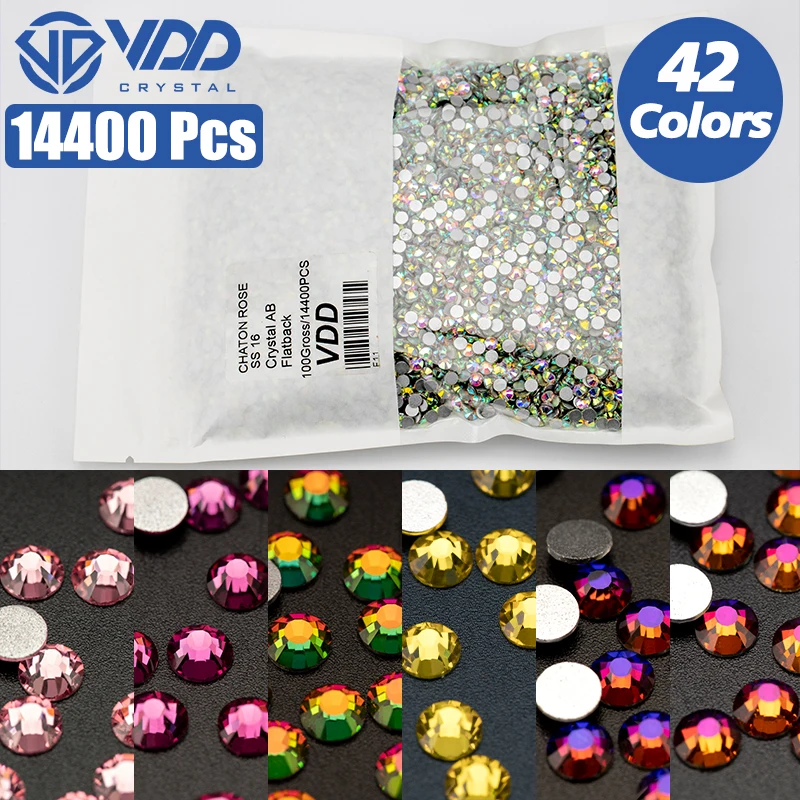 

VDD Wholesale SS6-SS20 14400PCS/PACKS Glass Rhinestones Crystal 3D Nail Art Decoration Glue on Flatback Stones Clothing DIY
