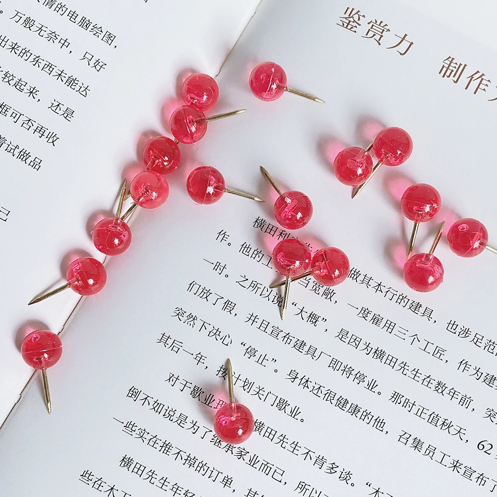 Push Pins TUTU 50 / box red and transparent round nails thumb pins board pins Photo Sketch nails Wall Office supplies H0575