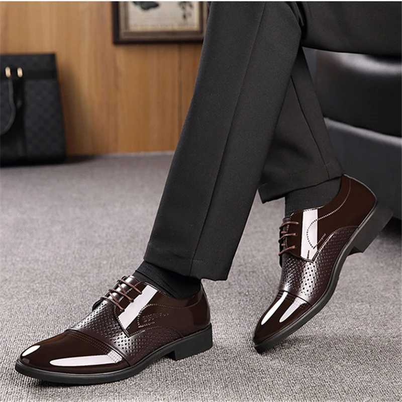かかとと6cmの隠されたパテントレザーの靴 結婚式の靴 夏のファッション フォーマル 茶色 ビジネス 正式な靴 Aliexpress