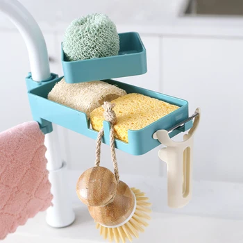 

Double Layer Faucet Rack Multifunctional Sink Sponge Holder Faucet Rack Hollow Storage Shelf for Kitchen J99Store