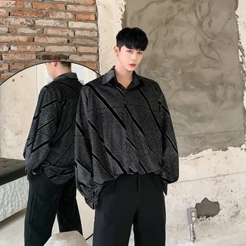 

Men's Long Sleeve Shirt 2020 Velvet Hot Diamond Pattern Loose Retro Long Sleeve Shirt Youth Personality Fashion Trend Men's Wear