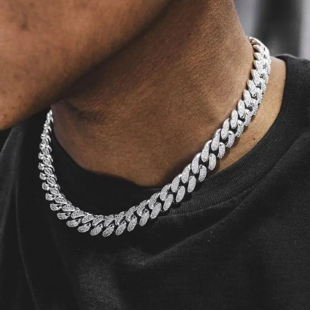 Diamond Cuban Link Choker - 12mm, Size 12-16, 14K White Chain - The GLD Shop