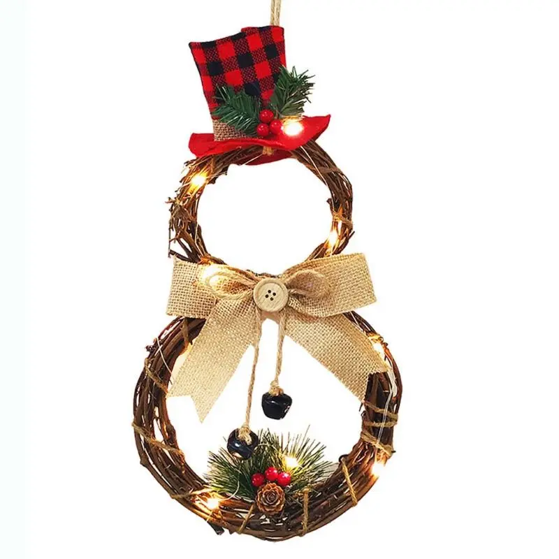 

Christmas Wreath Garland Door Window Wall Hanging Ornament Decoration Rattan with Bow Pine Cones Red Berries and 10 Clear Lights