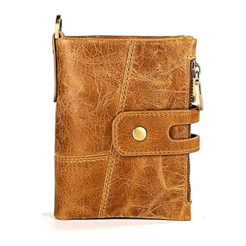 

Genuine Leather RFID Men Wallet Credit Business Card Holders Double Zipper Cowhide Leather Wallet Purse