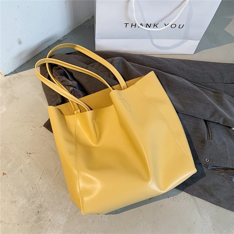 

Burminsa Large Capacity Soft Women Tote Bags Minimalist Design A4 Work Female Shoulder Bags PU Leather Shopper Handbags NEW 2020