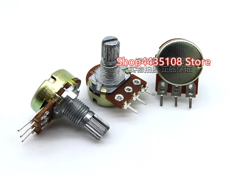 Potentiometer Kit 5pcs WH148 B1K B2K B5K B10K B20K B50K B100K B500K 3Pin 15mm Shaft Amplifier Dual Stereo Potentiometer