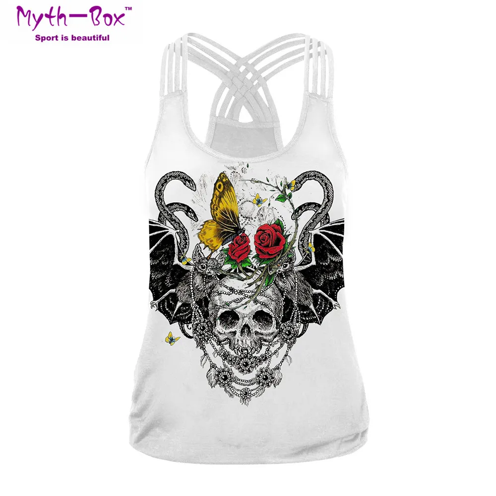 Летний женский спортивный жилет цветочный принт черепа рубашка для йоги и бега Camis женская футболка Крест Холтер спортивный бюстгальтер фитнес жилет Блузка