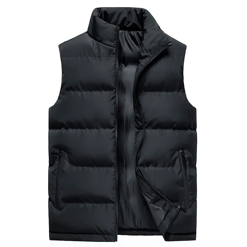 Autumn& Winter New Style Men Stand Collar Solid Color Thick down Jacket Cotton-padded Clothes Vest Large Size Casual Vest Men's