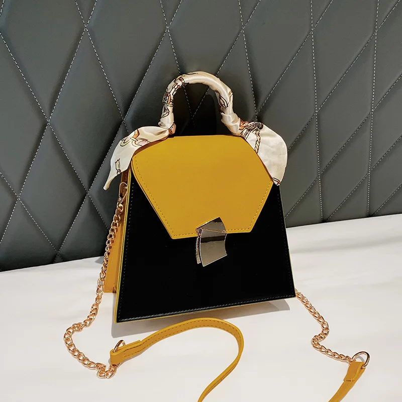 

Women bag 2019 new fashion autumn and winter frosted chain small square bag color contrast slant straddle bag ladies Korean bag