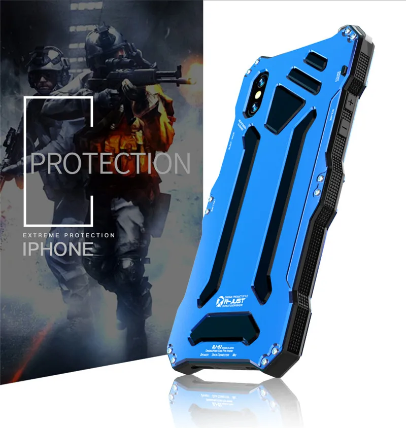 R-JUST алюминиевый чехол для IPhone XS Max XR 8 7 6S Plus брызг воды/анти-пыльный/анти-шок телефонные чехлы металлические покрытия со стеклом