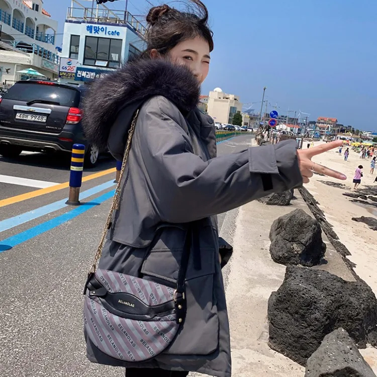 

Photo Shoot 2019 New Style Dongdaemun down Jacket Women's Mid-length Workwear Waist Hugging Thick Fashion Velcro Coat