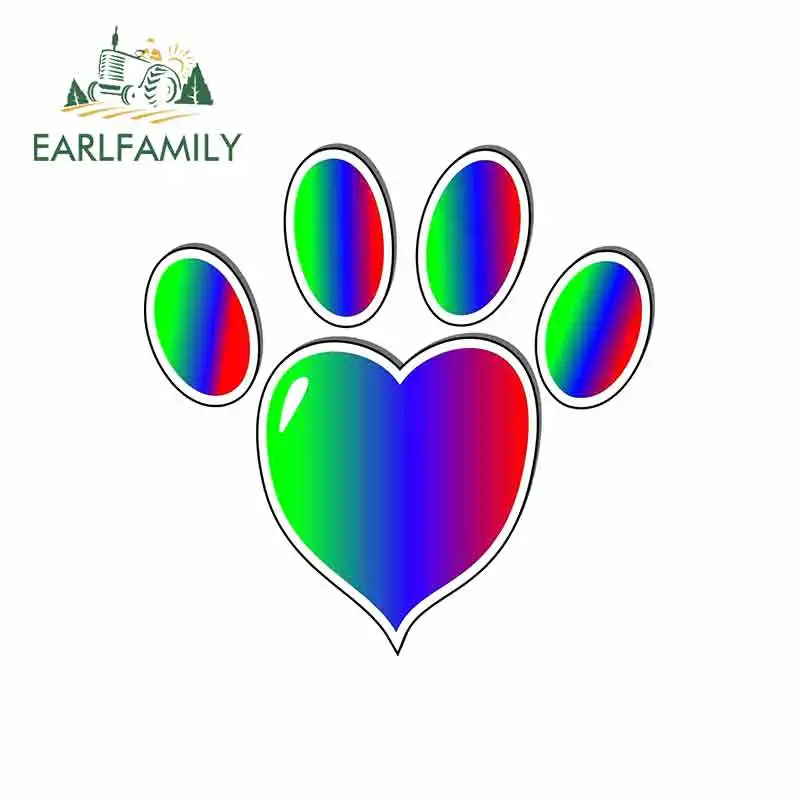 

EARLFAMILY 13cm x 13cm for Rainbow Heart Paw Print Cartoon Car Stickers Vinyl JDM Waterproof RV VAN Fine Decal Graphics Comic